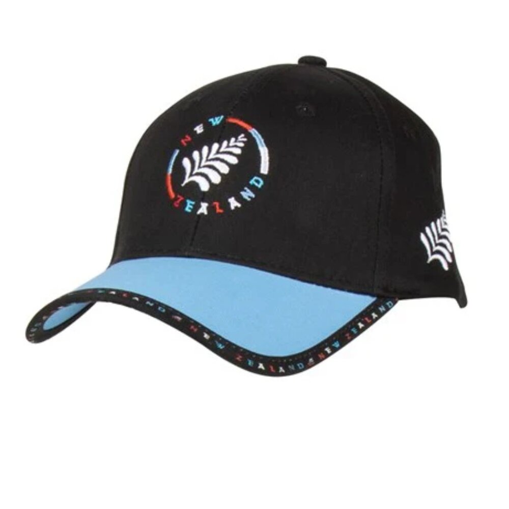 New Zealand Collectable Embroidered Hat Black Blue Silver Fern Cap NWT 52CM